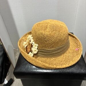 H&M Tan Straw Hat with Floral Detail